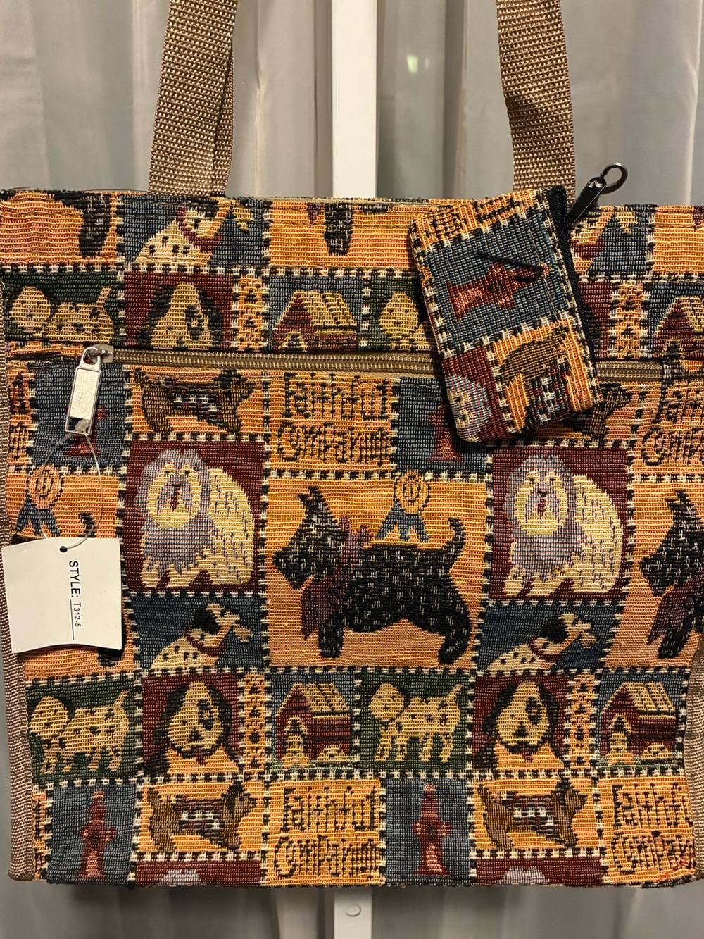 Tapestry Scottie Dog Tote Bag in Mustard & Navy NWT